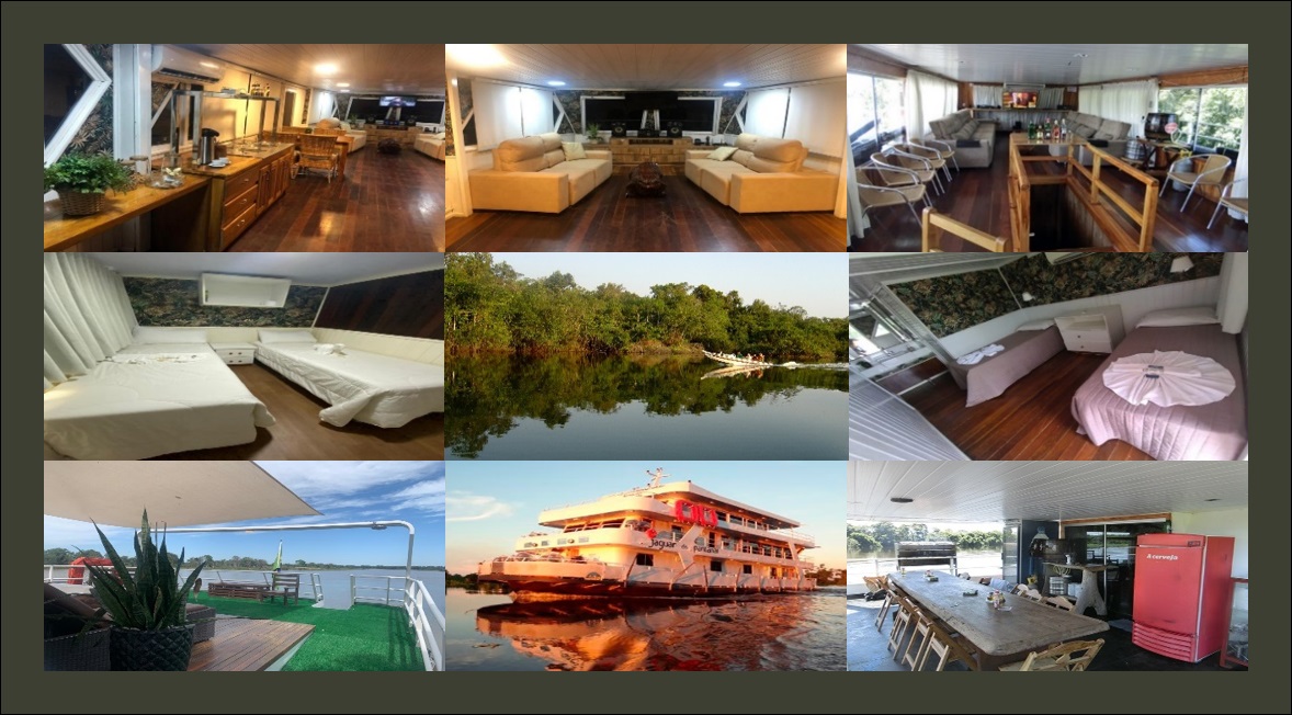 JAGUAR DO PANTANAL HOUSE BOAT: _Anchored in Porto Jofre; Near to Meeting of Waters Park; Small boat for rides; _Cabins with air co.
